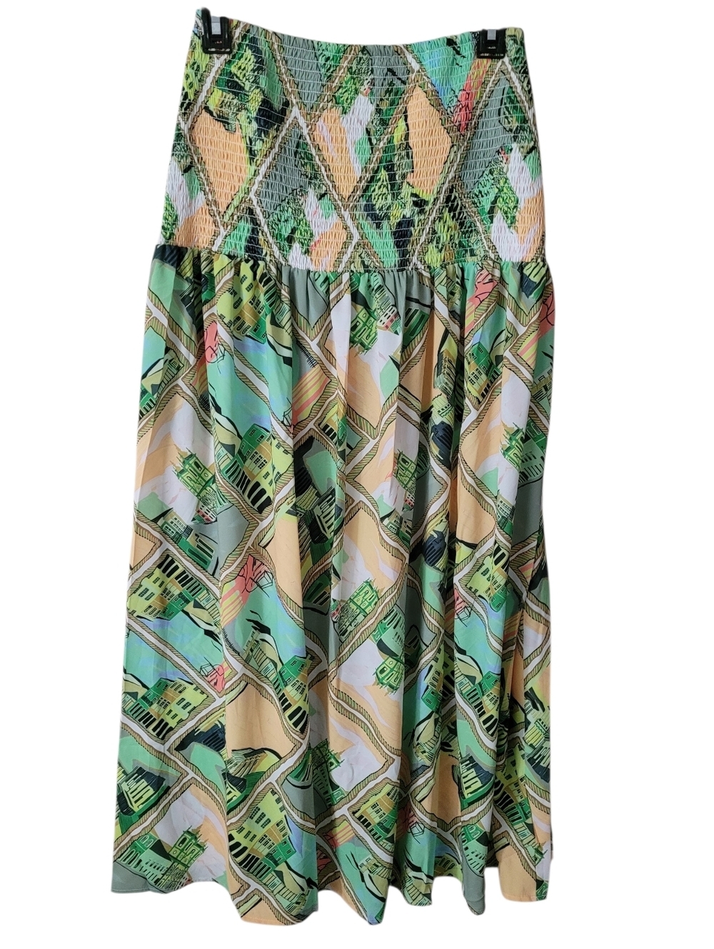 Smock Waist Floral Maxi Skirt Green - Picture 6 of 10